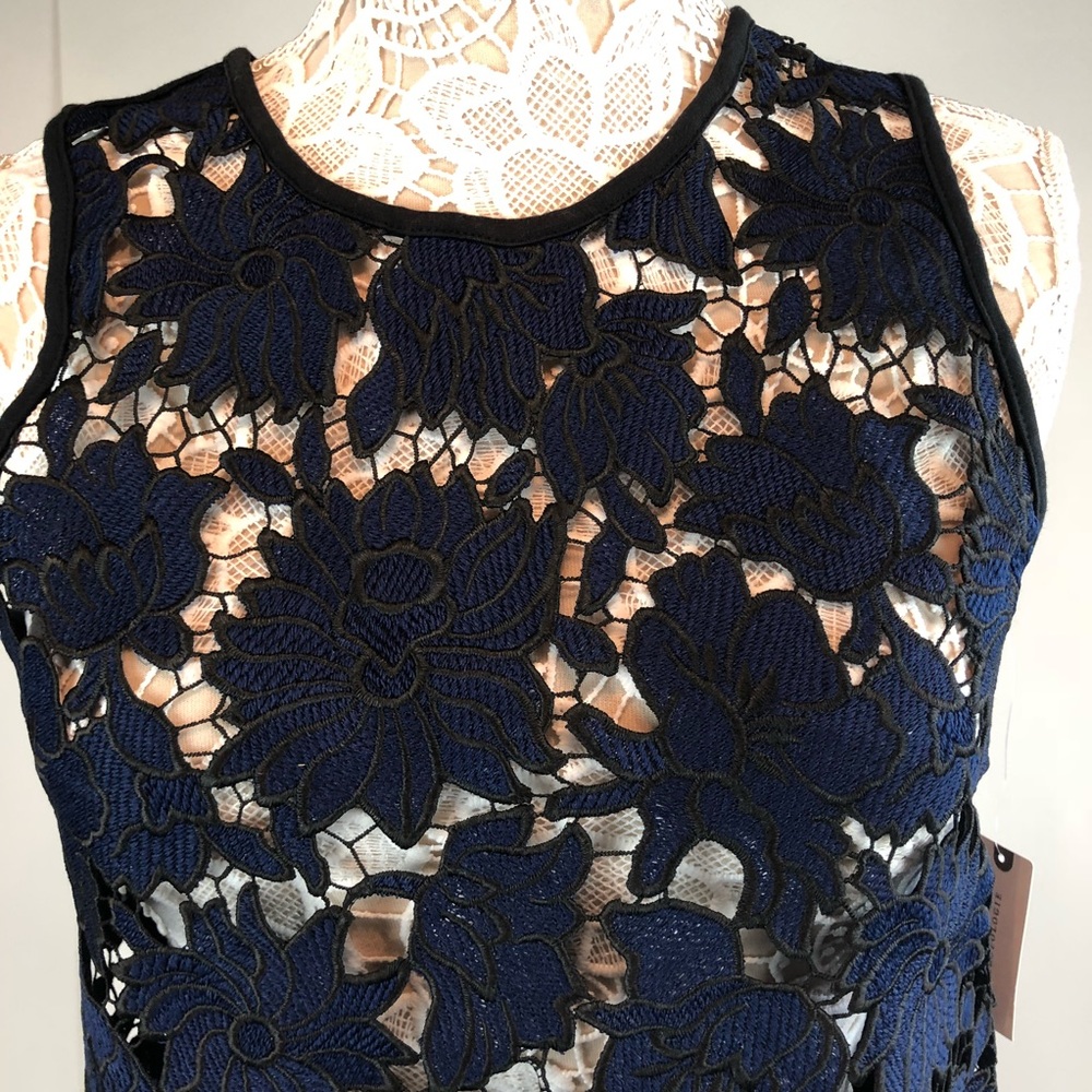 Anthropologie Lace Shell Top Blue Black postmark - Picture 5 of 8